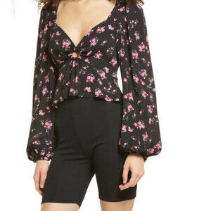 NEW AFRM Hart Floral‎ Print Peplum Cutout Top Bohemian Nordstrom Bell Sleeves S